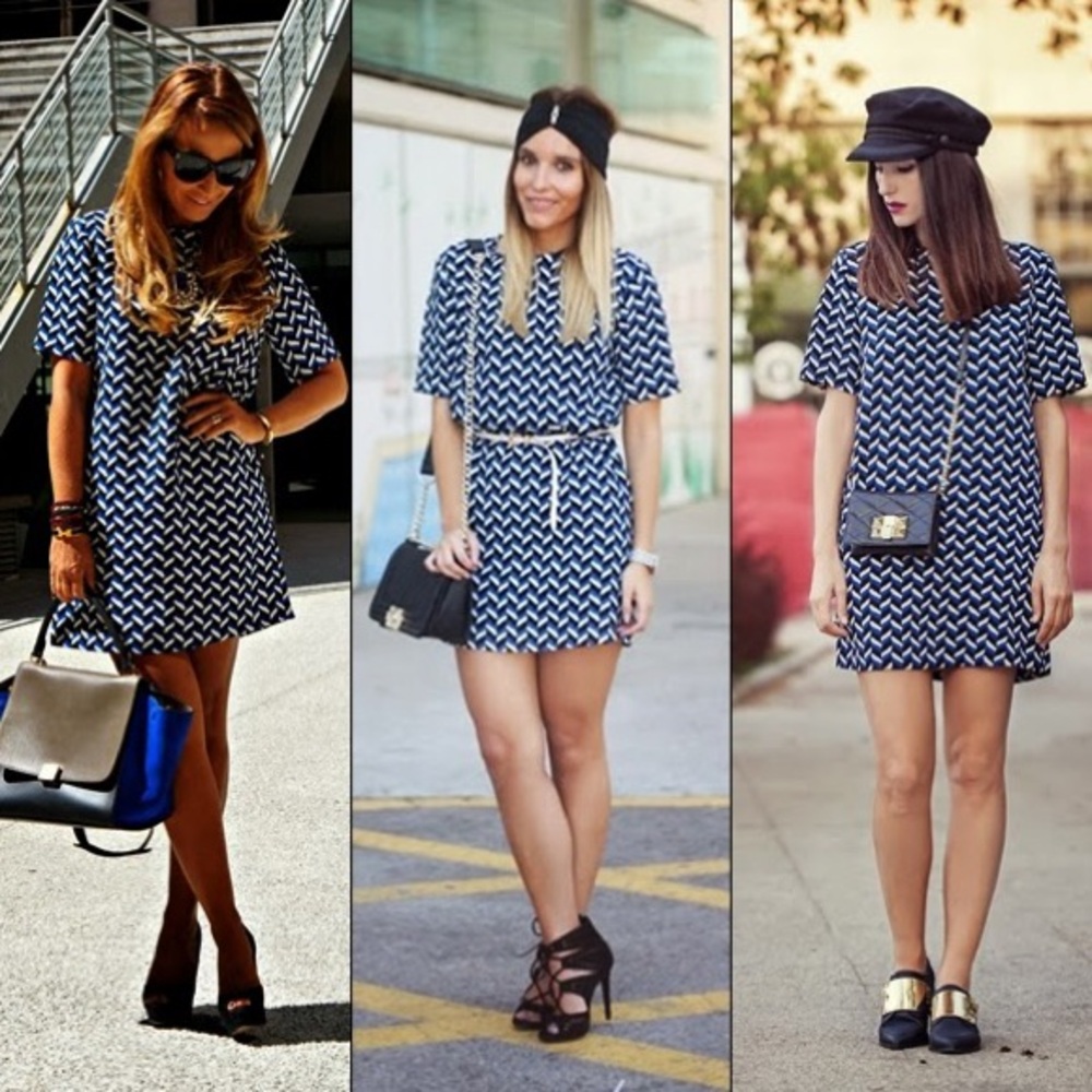 Zara Blue Black & White Zig-zag Dress